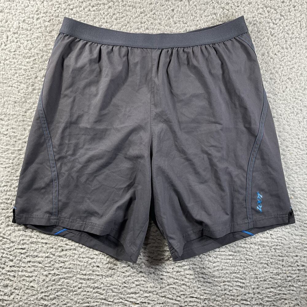 Zoot Sports Mens Running Shorts Medium Gray Blue Athletic Gym Zip Pocket Active